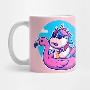 Cute Unicorn With Flamingo Swimming Tires Cartoon Mug